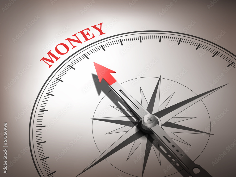 abstract compass needle pointing the word money abstract compass needle pointing the word money