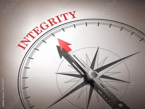 abstract compass needle pointing the word integrity