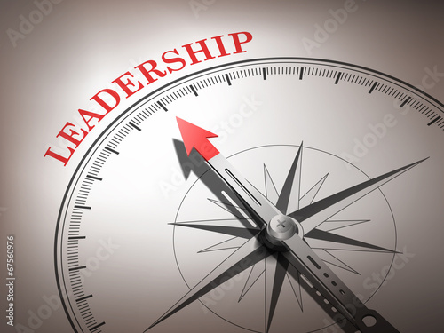 abstract compass needle pointing the word leadership
