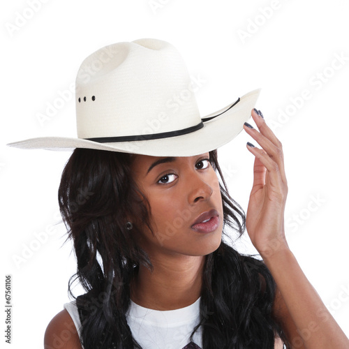 Young Black woman in a cowboy hat.