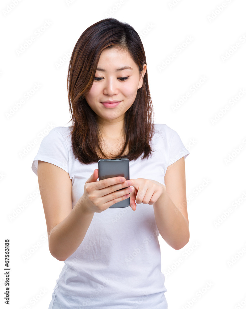 Asian woman use cellphone for text message Asian woman use cellphone for text message