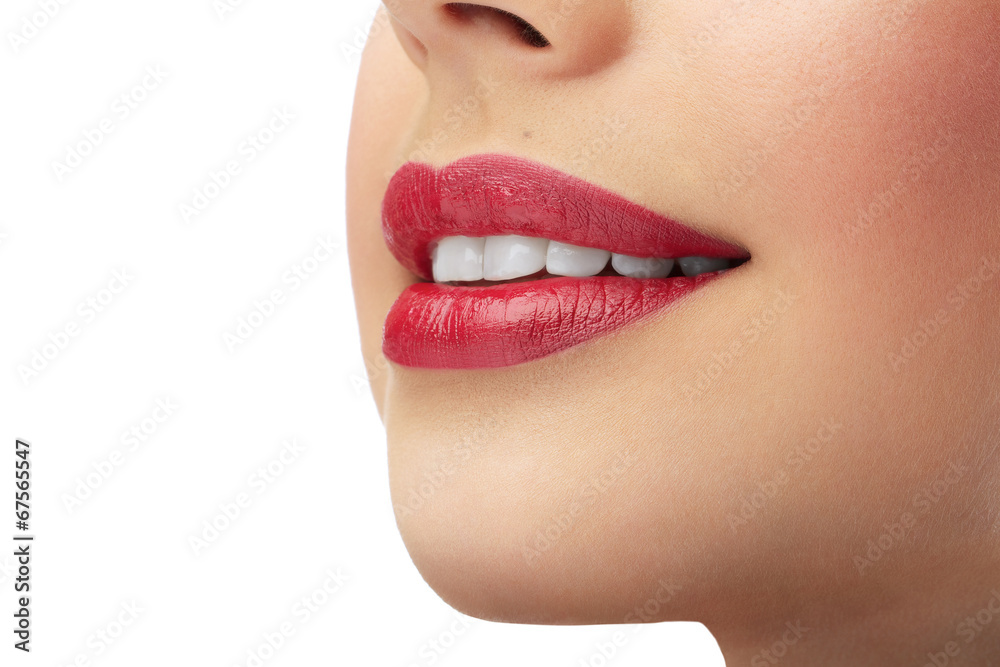 red lipstick on beautiful lips