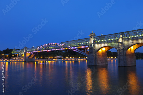 Andreevsky bridge in Moscow at night. Moscow, Russia