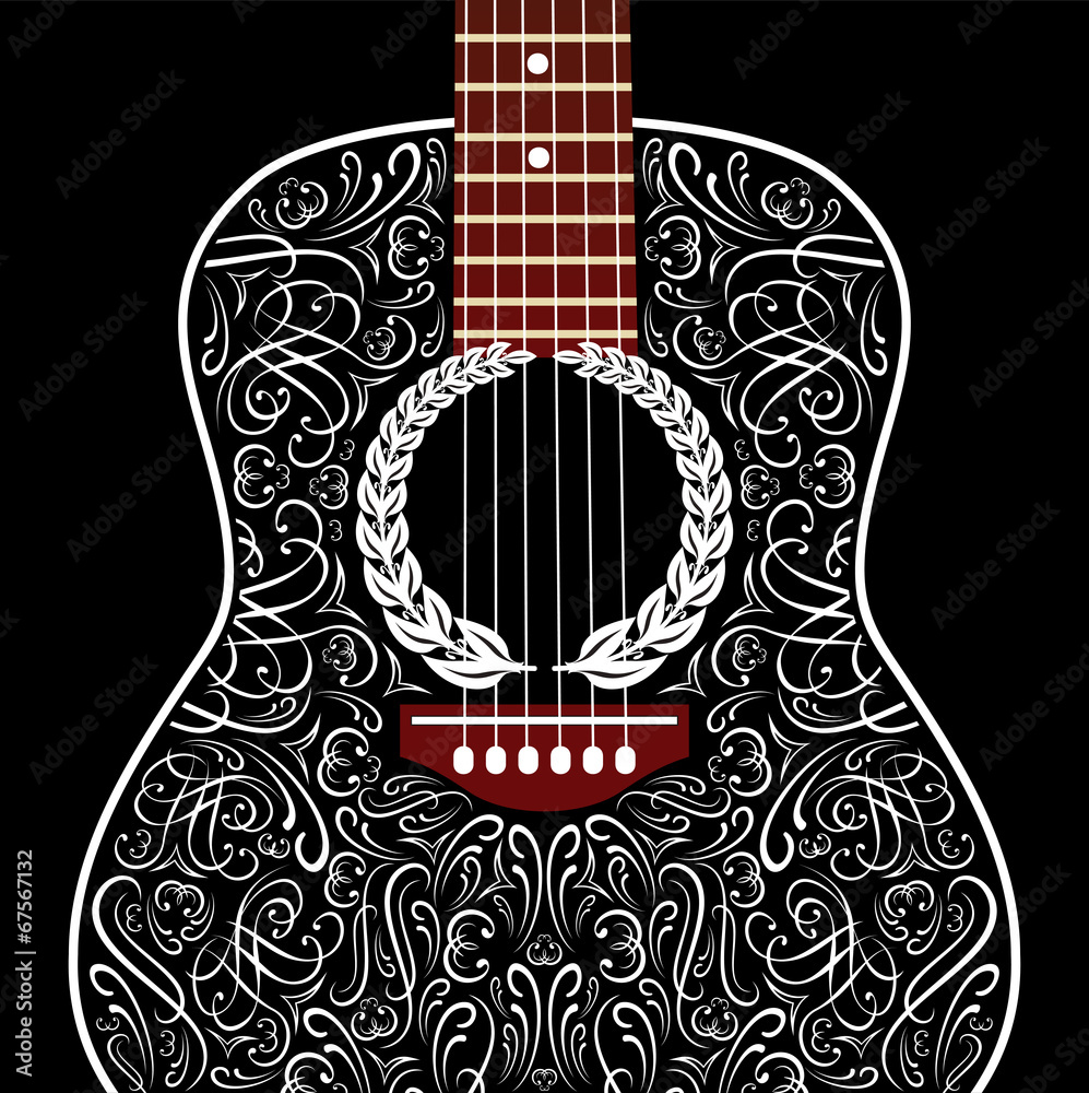 Fototapeta premium grungy background with black acoustic guitar