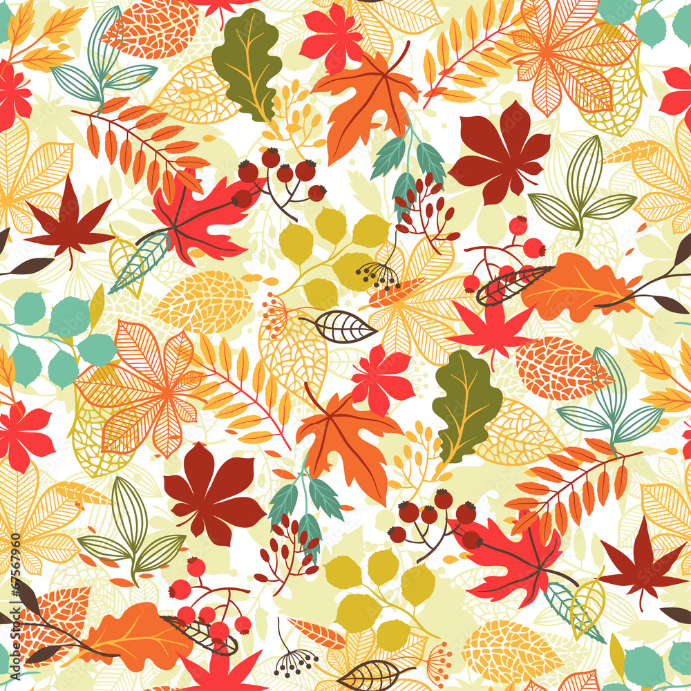 Seamless vector pattern with stylized autumn leaves.