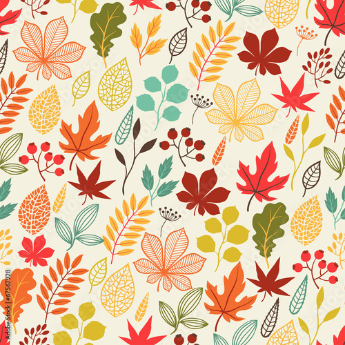Seamless vector pattern with stylized autumn leaves.