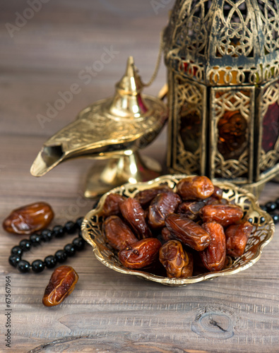 Classic arabic lamps, dates and rosary
