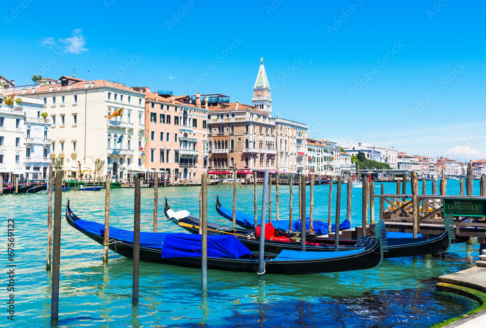 Grand Canal with gondolas in Venice. Italy