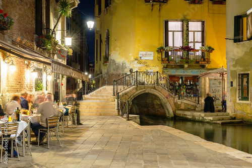 Night view of canal in Venice  Italy