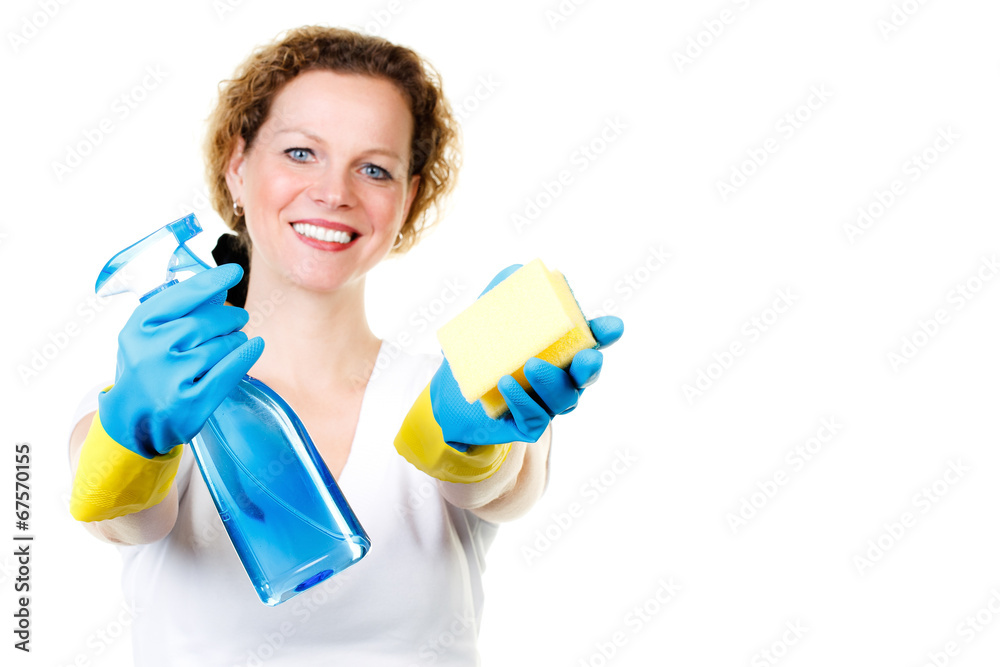 kind housewife with cleansers
