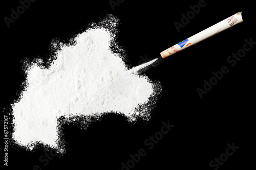 Powder drug like cocaine in the shape of Burkina Faso.(series)