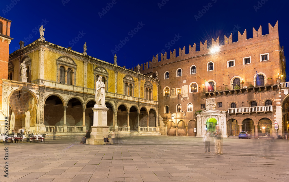 Piazza dei Signori with statue of Dante in Verona. Italy