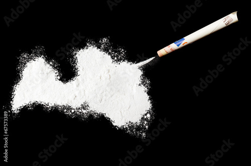 Powder drug like cocaine in the shape of Latvia.(series)
