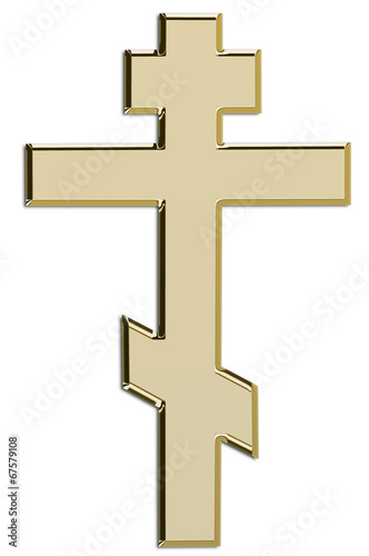 Gold cross isolated on white.