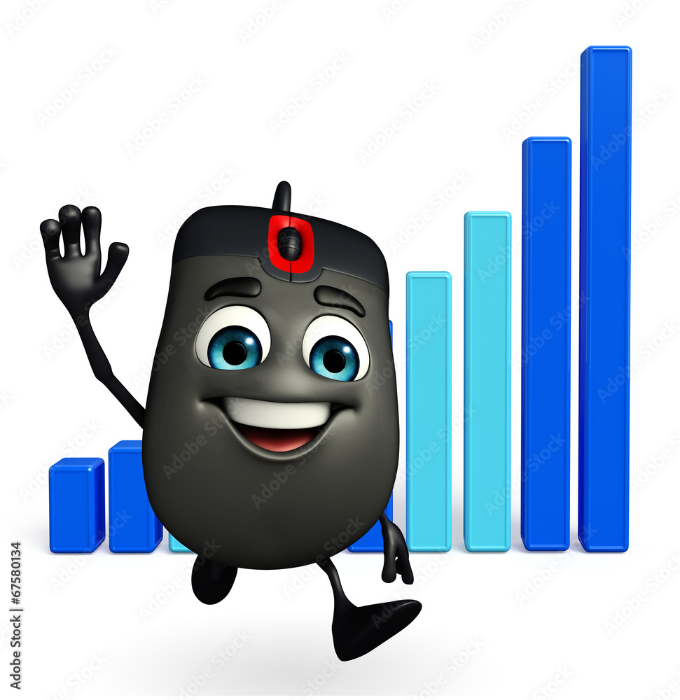 Computer Mouse Character with Business graph Computer Mouse Character with Business graph