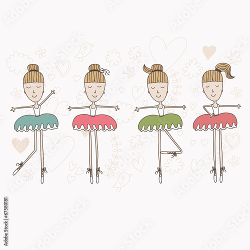 Ballerinas Cartoon Cute Set Pattern Background