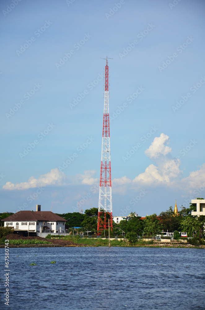 Telecommunication Mobile phone pole at Chao Phraya River