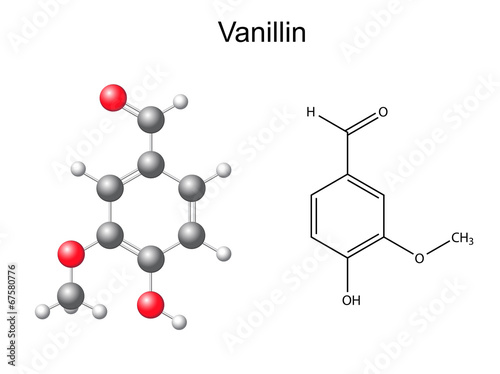 Chemical formula and model of vanillin molecule