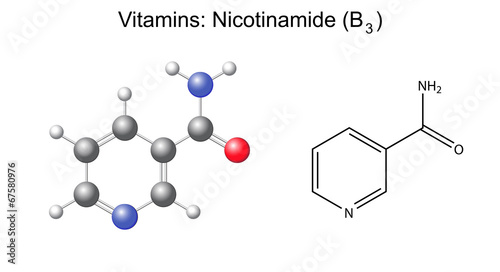 Chemical formula and model of niacinamide - b3 vitamin