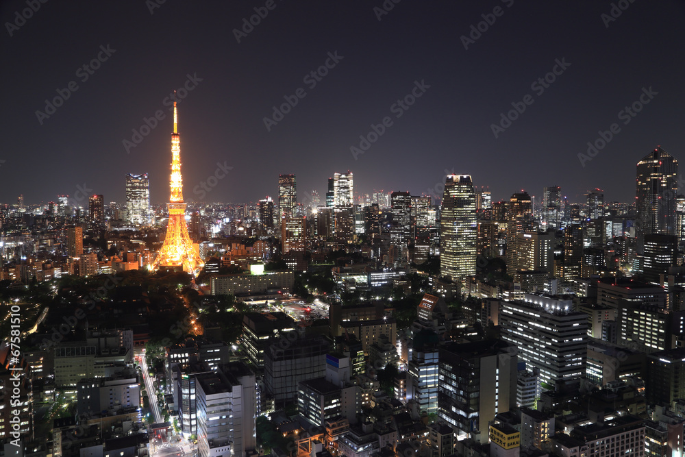 Fototapeta premium top view of Tokyo cityscape at night