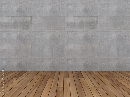 concrete wall with wood floor 3d 