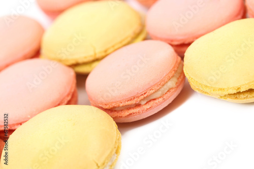 Background of several various macaron cakes.