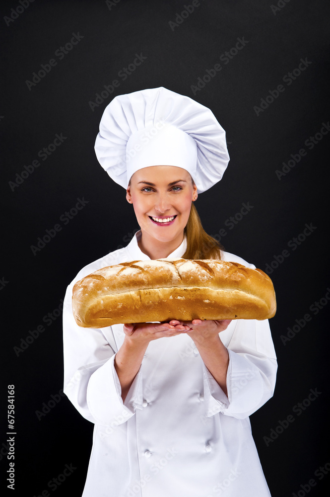 Chef baker smelling fresh baked bread. Chef baker smelling fresh baked bread.