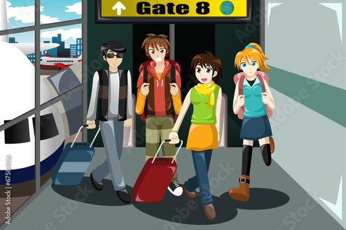 Group of young people  traveling together