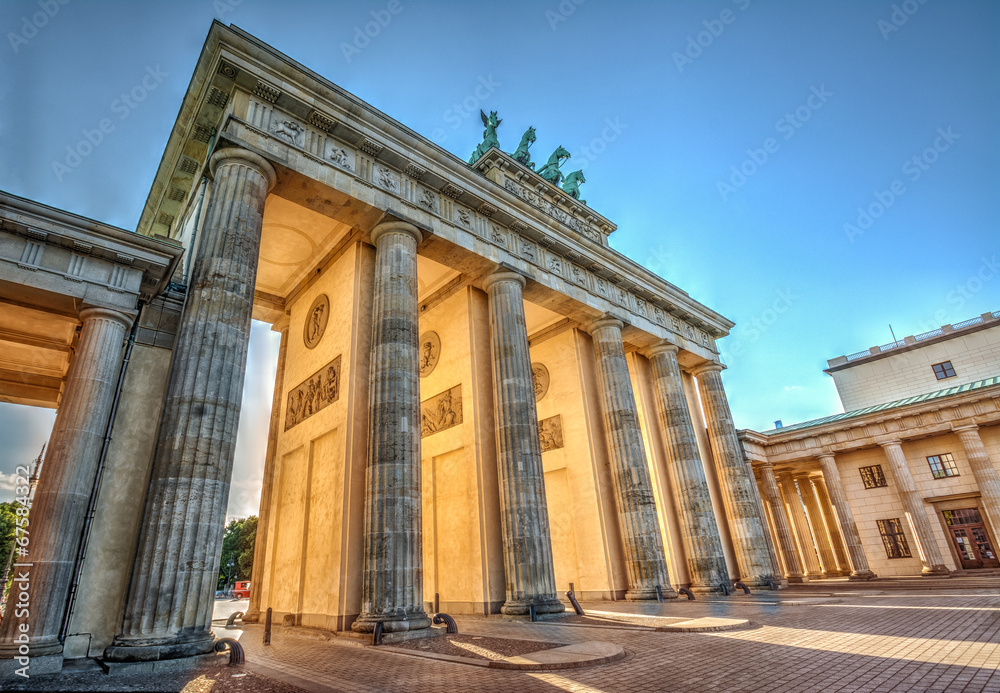 Brandenburg Gate (1788) at sunset, Berlin, Germany. Hdr image