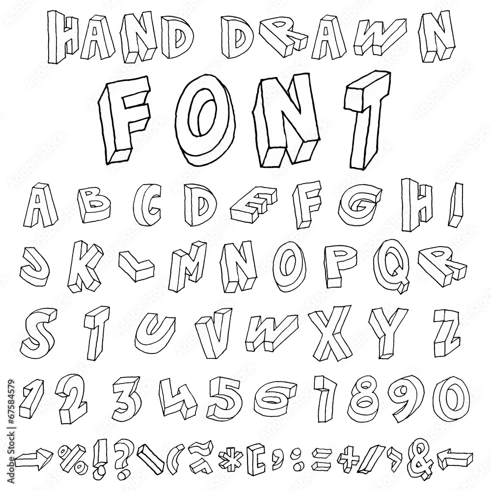 Font, Hand drawn illustration.