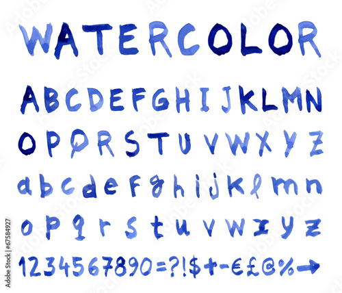 Font Watercolor technique. Vector illustration.