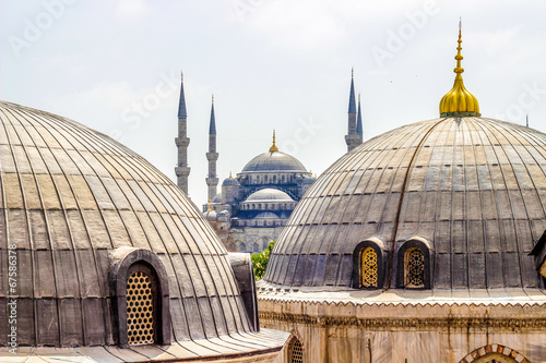 Blue Mosque in Istanbul shot from Sophia Hagia, Turkey
