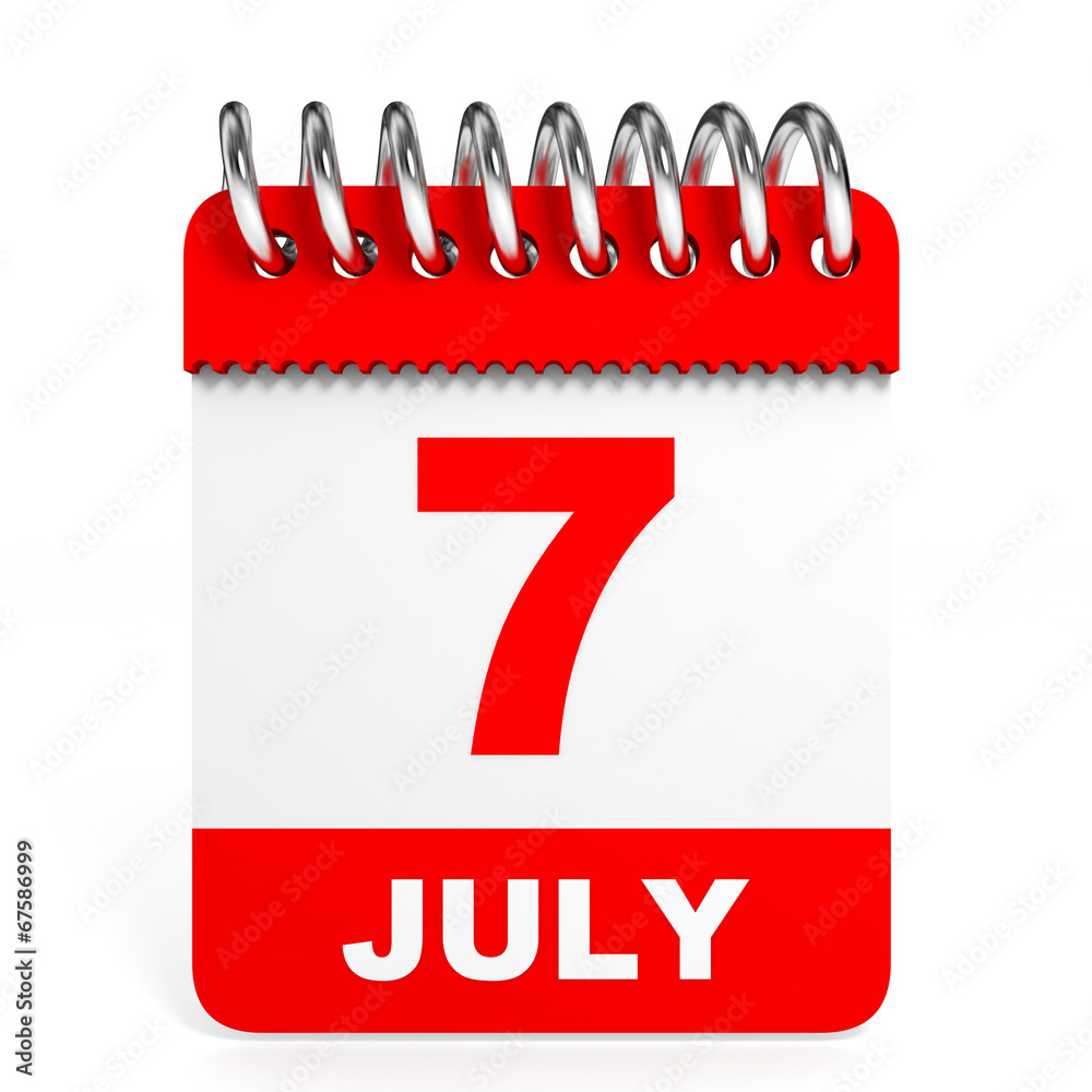 Calendar on white background. 7 July. Calendar on white background. 7 July.