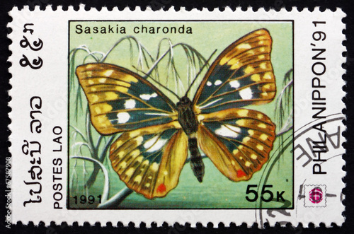 Postage stamp Laos 1991 Japanese Emperor, Butterfly