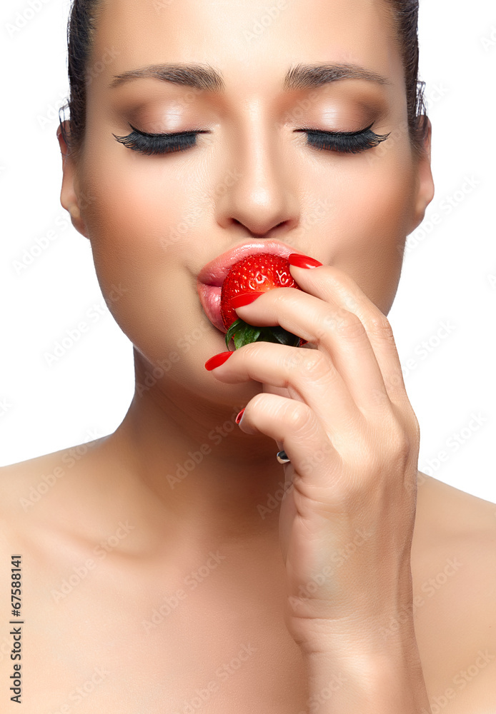 Beautiful Young Woman Eating Strawberry Beautiful Young Woman Eating Strawberry