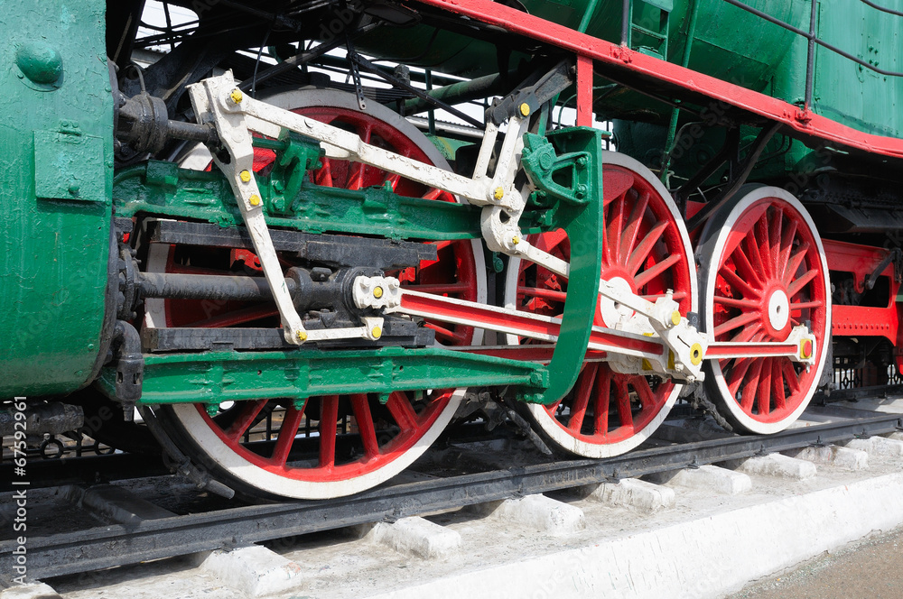 Locomotive wheels closeup