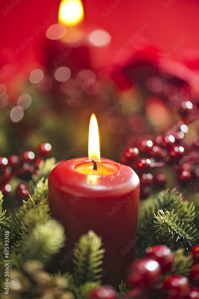 Advent wreath over red background Advent wreath over red background