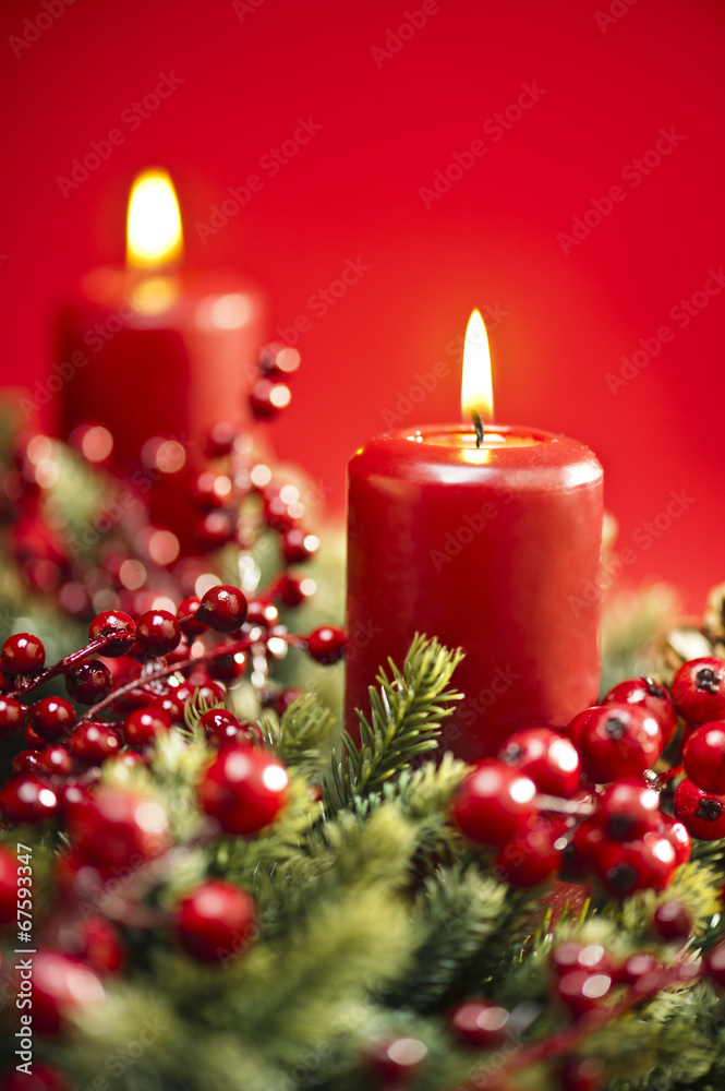 Advent wreath over red background Advent wreath over red background