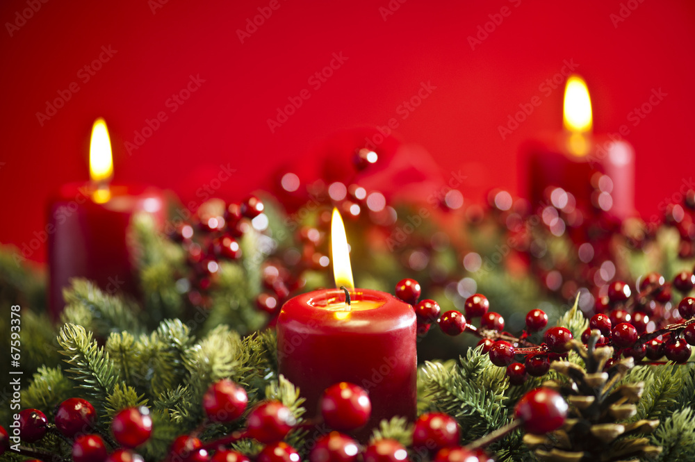 Advent wreath over red background Advent wreath over red background