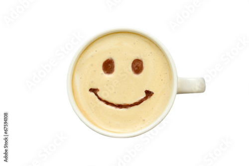 latte art - isolated cup of coffee with a smile