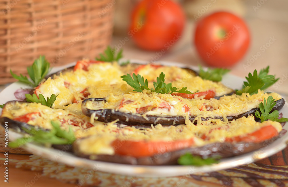 Eggplants with parsley and tomatoes
