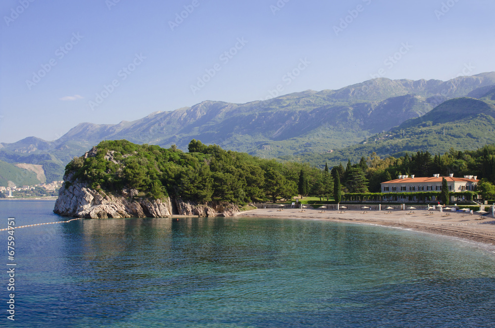 Beach near the island Sveti Stefan. Montenegro