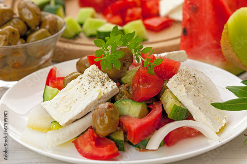 Greek salad with basil