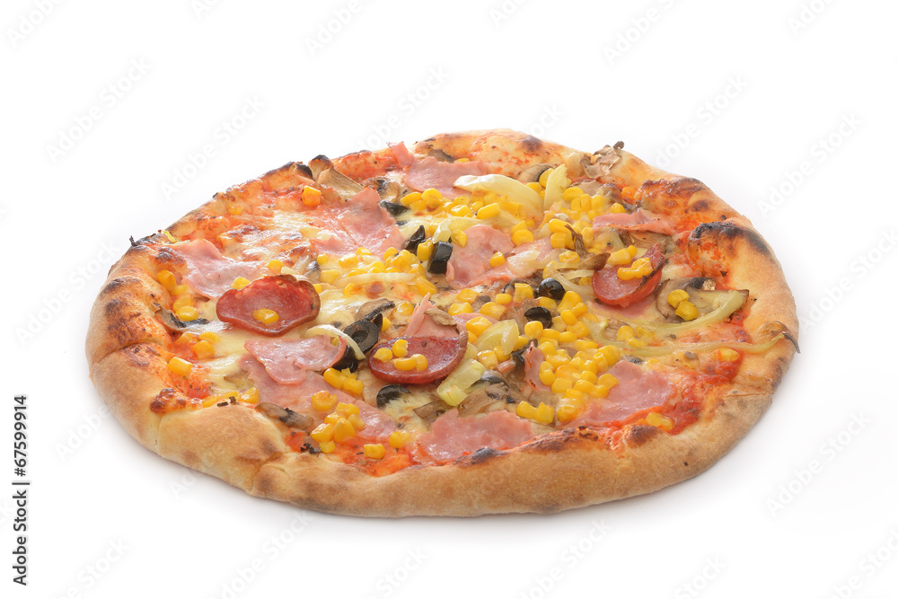 Delicious pizza on white background