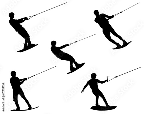 wake boarding silhouettes - vector