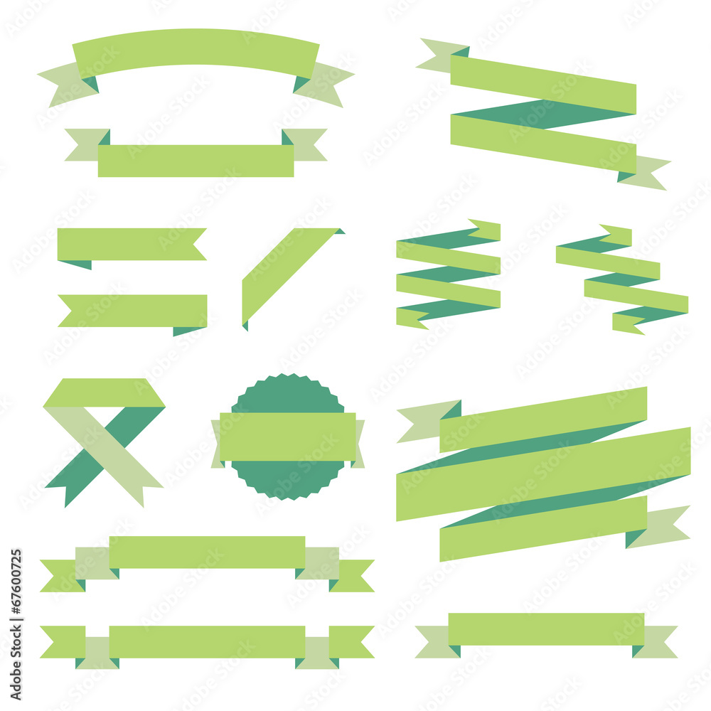 Ribbons set, green design, vector illustration