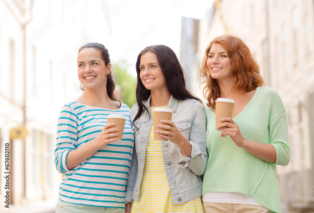 smiling teenage girls with on street smiling teenage girls with on street