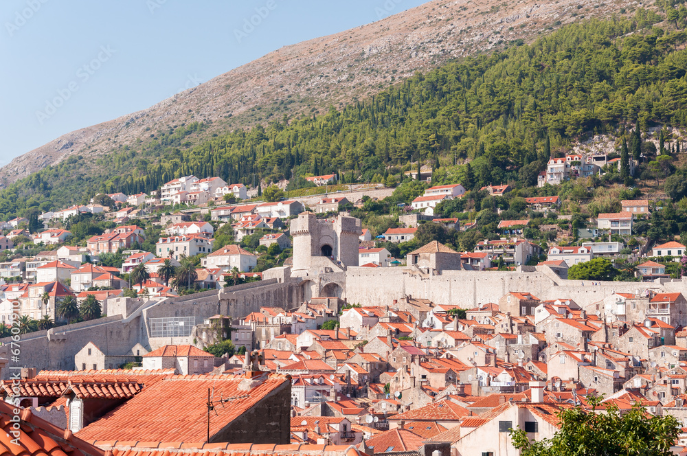 Red tiled rooftops in city of Dubrovnik