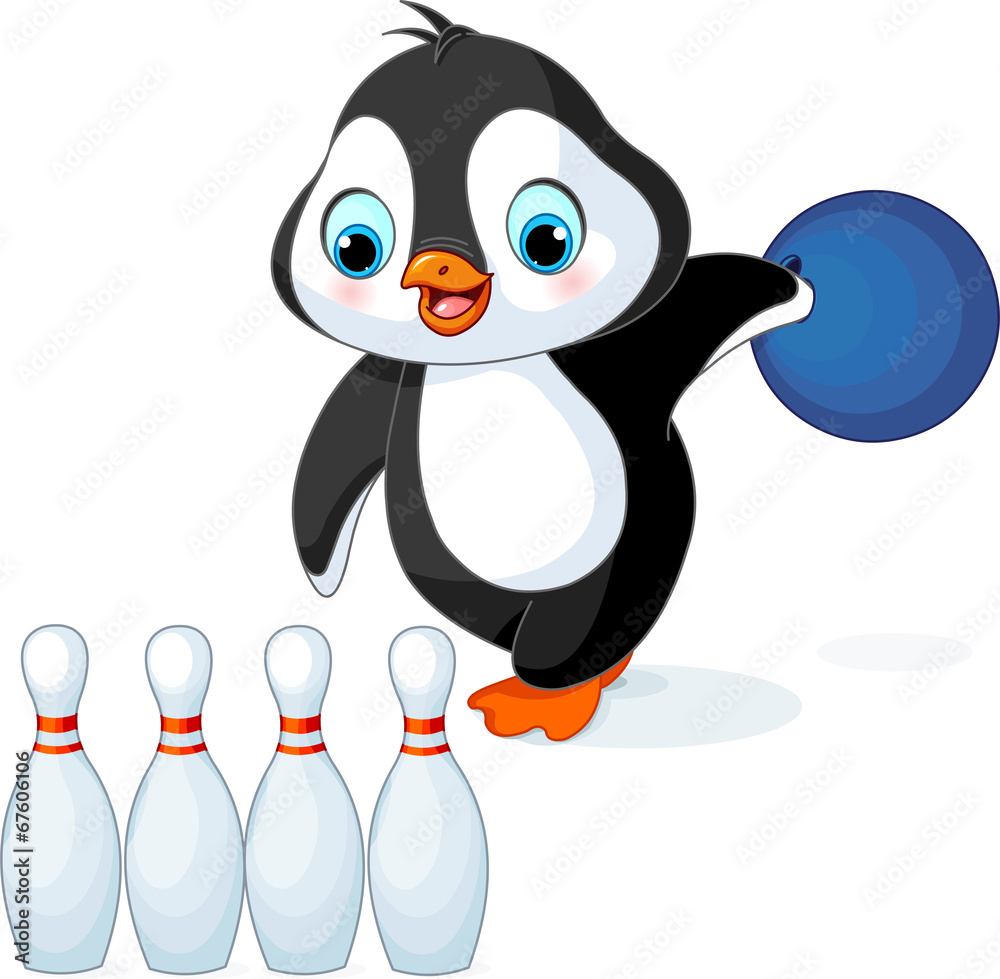 Obraz premium Penguin plays Bowling