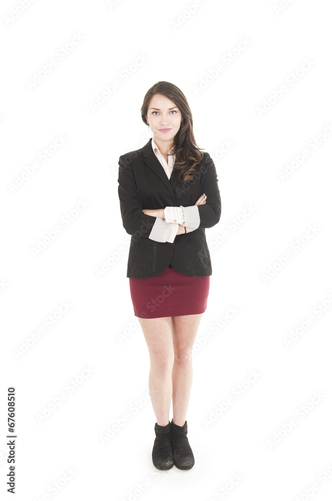 executive young girl wearing red skirt and black jacket posing executive young girl wearing red skirt and black jacket posing